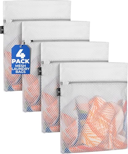 Handy Laundry Mesh Wash Bags - 4 Pack Zippered Honeycomb Net for Delicates - Bra Bags for Laundry, Lingerie, Socks & Underwear - 12x16 Durable Washing Machine Protector