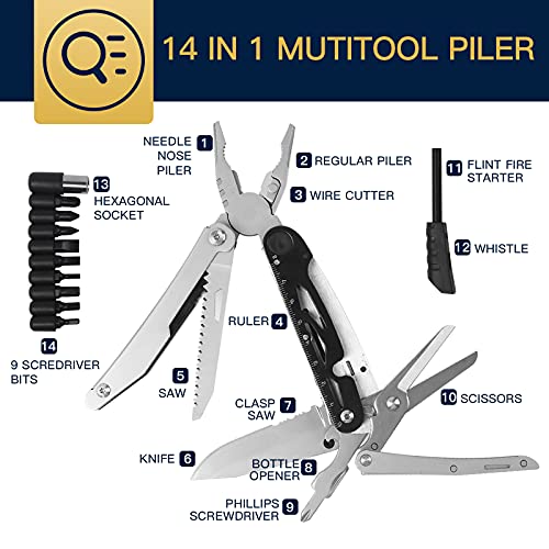 Gifts For Christmas, Multi Tool , 14 In 1 Stainless Steel Portable Multifunction Pliers With Nylon Sheath For Men Women #TOP1