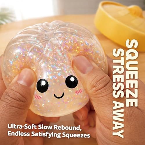 Image of Glitter Dumpling, Glitter Dumpling Squishy Box, Dumplings Squishy, Anxiety Relief Fidget, Soft Squeeze Decompression Dough (Blue)