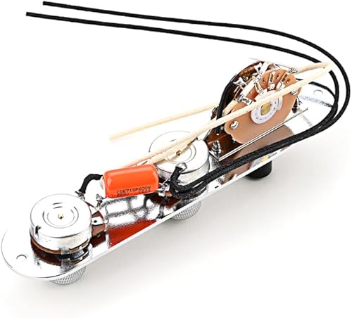 Miniatura 2 de Placa de control de guitarra totalmente cargada, interruptor de 3 vías precableado, 250 K, grandes potenciómetros moleteados, controles de tono de