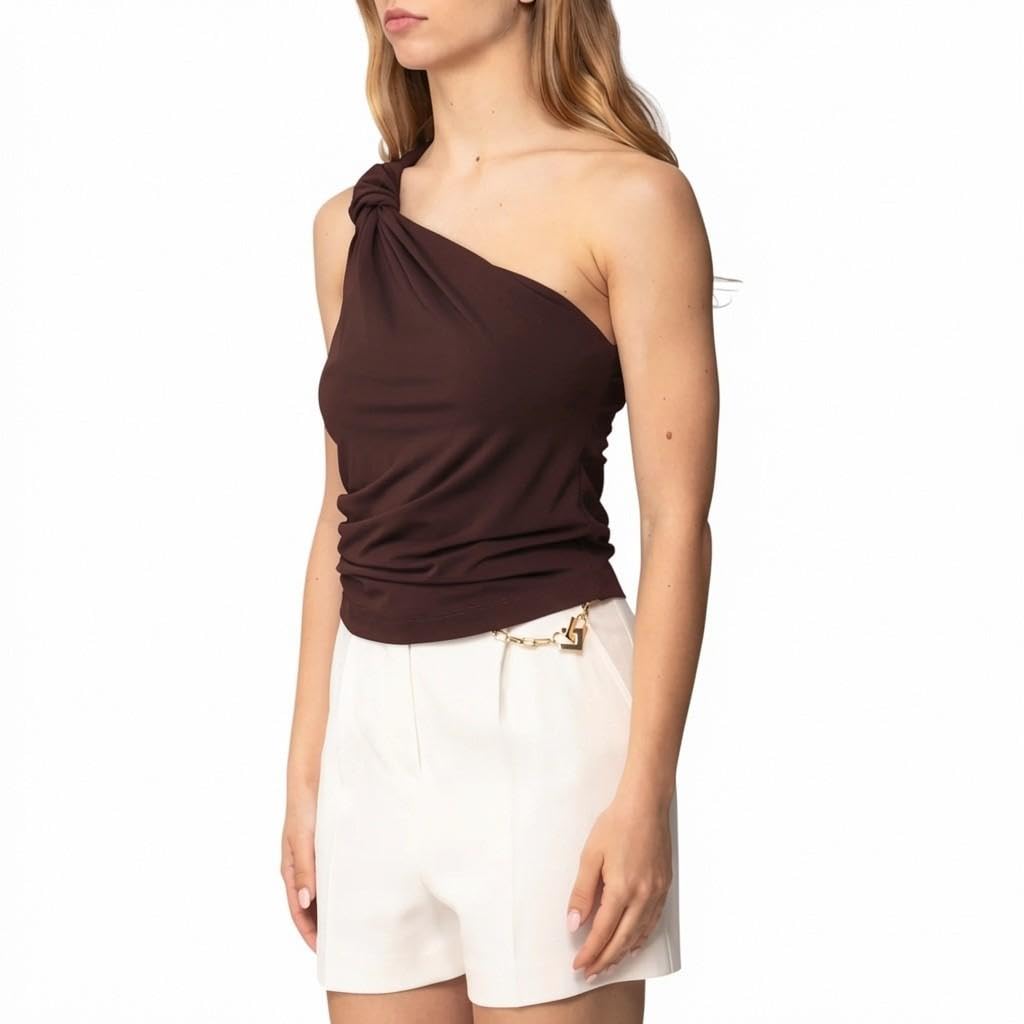 Pinko top monospalla marrone con nodo - marrone, m