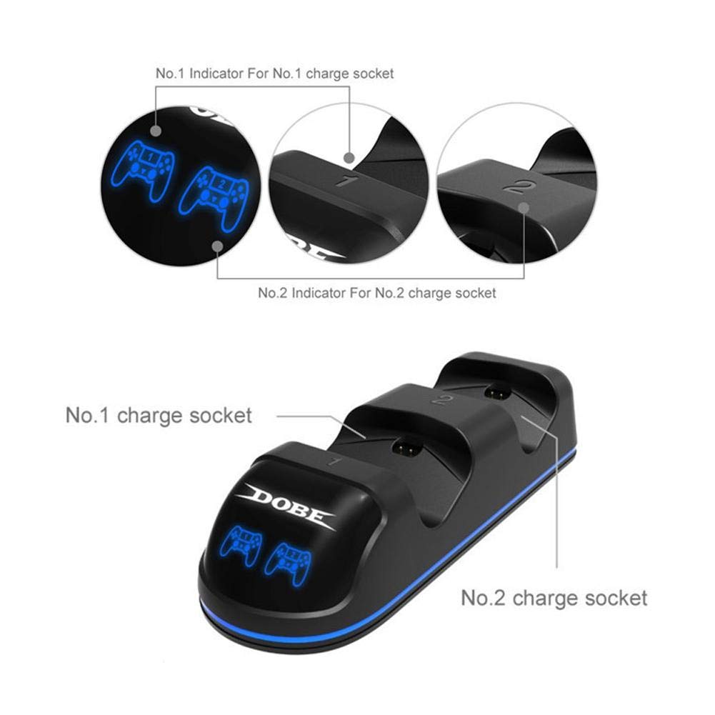 Cargador de Controlador ADITAM PS4, estación de Acoplamiento de Carga rápida inalámbrica con estación de Carga de Doble Descarga con Pantalla LED para Controlador PS4/PS4 Pro/PS4 Slim Double The