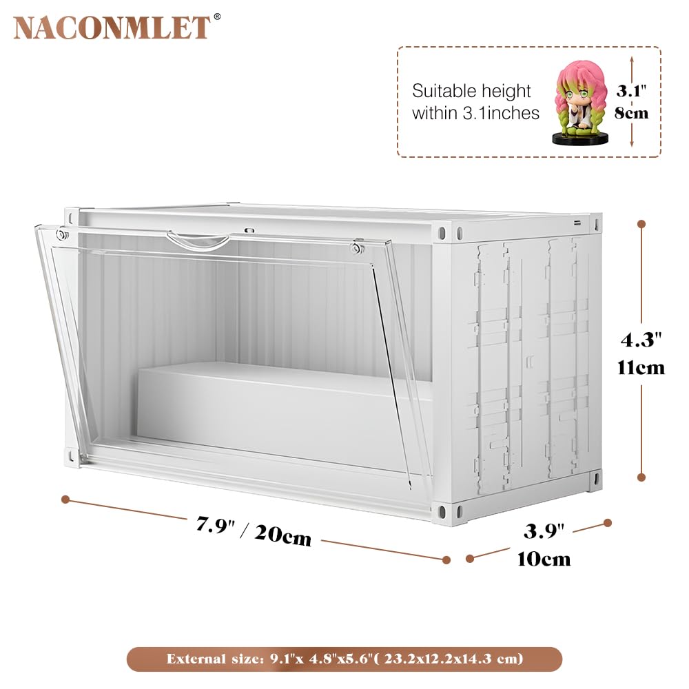 Naconmlet Clear Display Case for Miniature Figures and Funko Pop - LED-Lit, Dustproof,Stackable Small Showcase Display Cases for Collectibles Mini Toys (White, 9