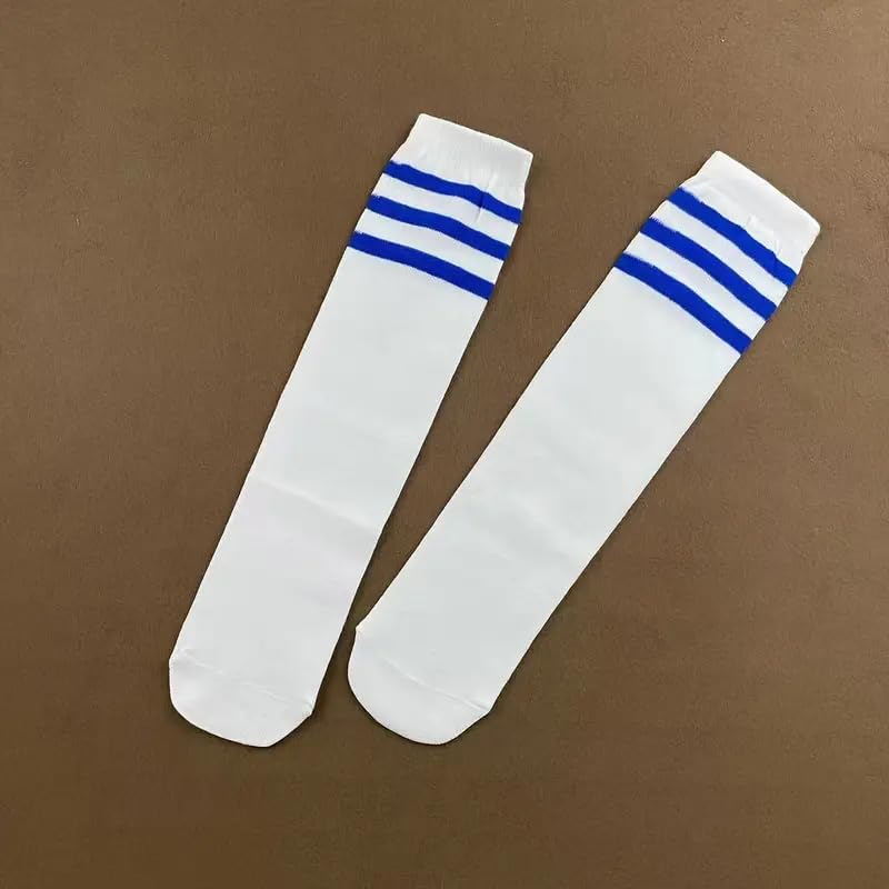 1 Pair of Women's White Socks With Three Blue Stripes For Women, Mid-Length Socks, Sweet Style2
