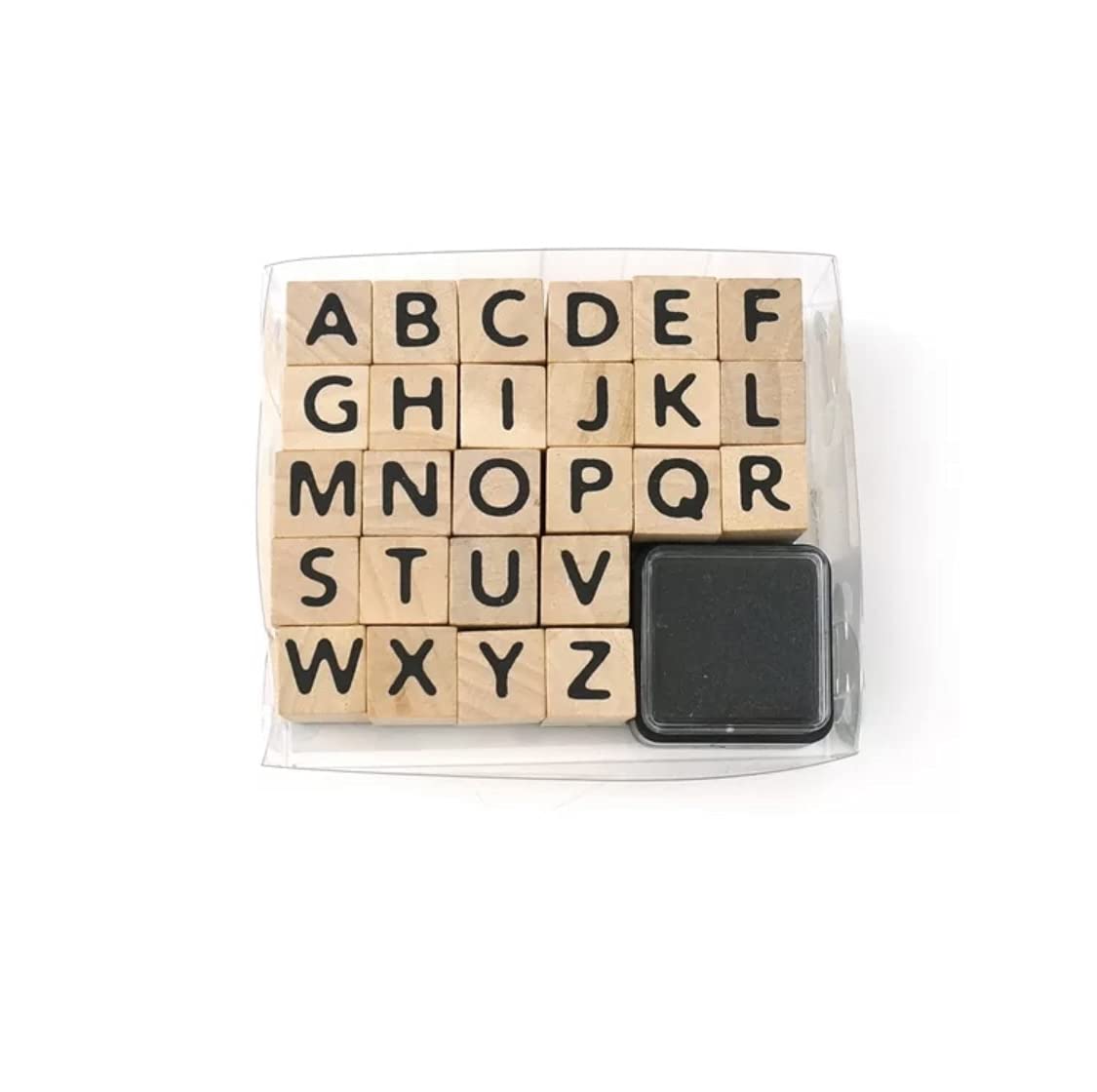Imicreate Stamps Wooden Capital Alphabet Letters Rubber Stamp with Ink Pad for Journaling,Scrapbook Decoration, Greeting Card Decoration, School Project, DIY Activities