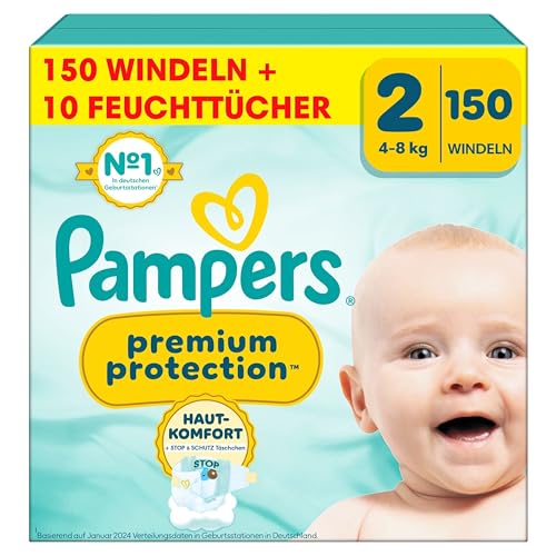 Pampers Premium Protection Größe 2, Windeln, 4kg-8kg, Doppelter Schutz...