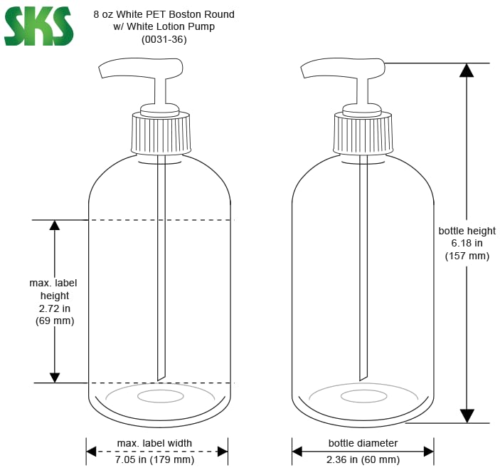 SKS Bottle & Packaging Empty Lotion Bottles - White PET Boston Round with White Lotion Pump - 8 Oz, Ideal Lotion Pump Bottle for Hair Products, Soap, or Lotion - USA Made, Pack of 24