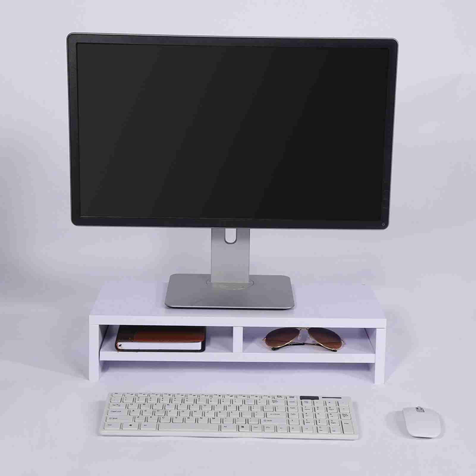 Naroote Stojak na Monitor Stacjonarny, Podstawka Pod Monitor z Drewnianej Płyty Wiórowej, Fioletowo-biały Stojak na Telewizor LCD Laptopa, Organizer Biurko do Domu, Biura i Szkoły