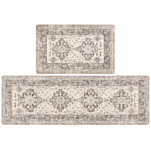 Pauwer Anti Fatigue Kitchen Mat Set of 2 Non Slip Kitchen Mats for Floor Cushioned Kitchen Rugs Comfort Standing Mat Farmhouse Waterproof PVC Foam Kitchen Floor Mat Runner