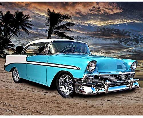 Full Square/Round Drill YIOITTIO DIY Diamond Painting 5D Diamond Embroidery Blue Classic Car Diamond Mosaic Gift, 40X50cm