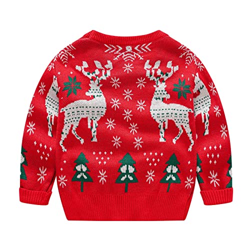 Kid's Christmas Ugly Elk Snowflake Sweatshirt Toddler Boys Girls Knitted Sweater Long Sleeve Crewneck Kids Xmas Tops3