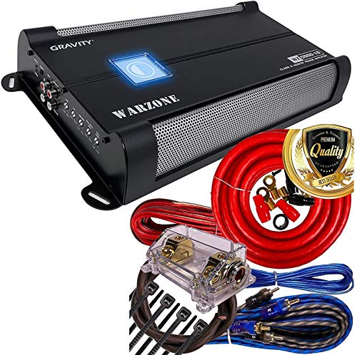 Gravity 5000.1D Class D Car Amplifier - 5000 Watts, 1 Ohm Stable, Digital, Monoblock, Mosfet Power Supply, Great for Subwoofers (2nd Generation) with 0 Gauge Kit Red Bundle
