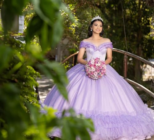 Ftupza Layered Tulle Quinceanera Dresses Ball Gown Off Shoulder Glitter Beaded Sweet 16 Dresses Princess Party Gown3