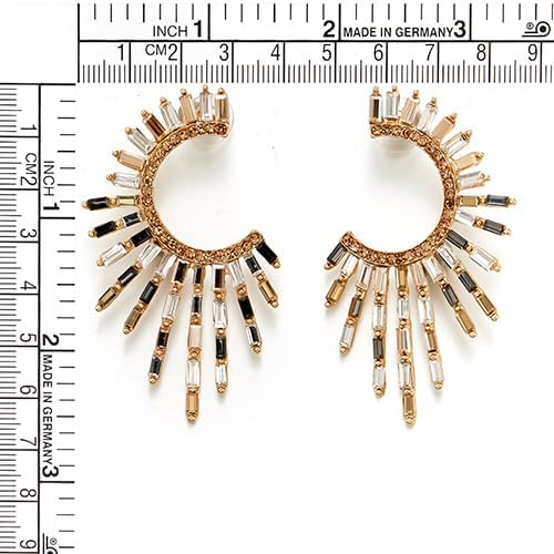 Women's Gold-Tone Crystal Fringe Hoop Earrings, Sunburst Crescent Baguette Crystal and Rhinestone Statement Jewelry - Image 5