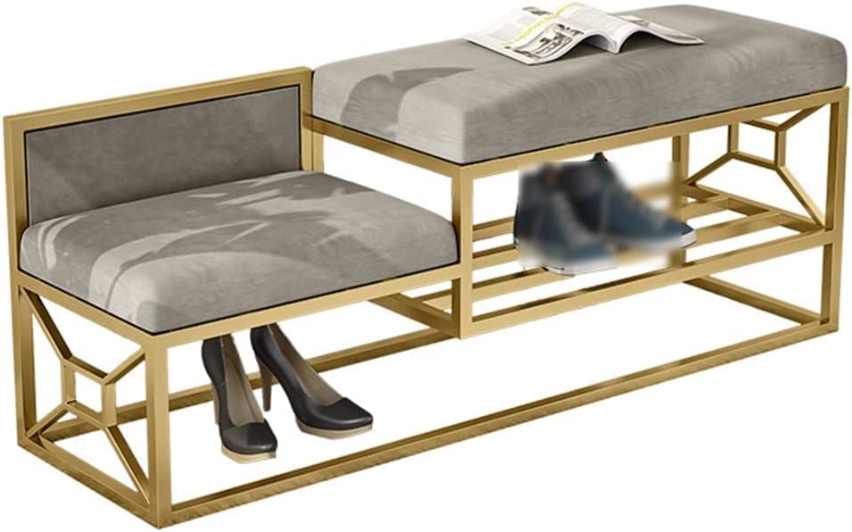 Banco tapizado de metal para zapatos, elegante nizer de entrada y almacenamiento gris (100 x 35 x 45 cm), solución de almacenamiento de zapatos y asiento que ahorra espacio