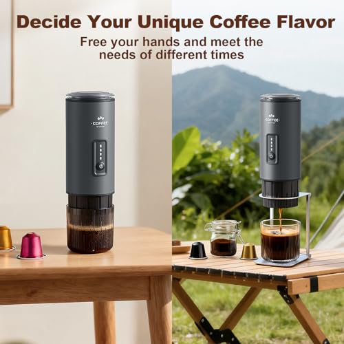 Image of Portable Coffee Maker, 3 in 1 Electric Espresso Machine Set, Rechargeable Self-Heating Brewer with Carrying Bag and Coffee Stand for Office Camping, Hiking