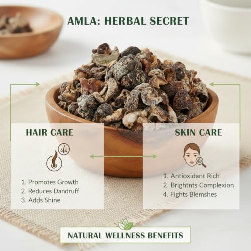 Image of Raw Amla Indian Gooseberry for Hair Growth & Skin Care 50g | Dry Amla for Hair Fall Control | Organic Sun Dried | Natural Hair Mask & Face Pack | 100% Natural, No Preservatives, No Pesticides