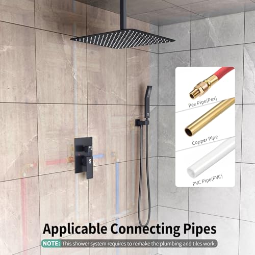 Image of SR SUN RISE 16 Inch Ceiling Mount Rain Shower System,Matte Black
