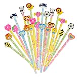 VEYLIN 50Pcs Pencil with Eraser Toppers Kids Wooden Lead Pencils Set for Party Bag Fillers Animal Pencils with Cute Rubbers for School Class Gifts