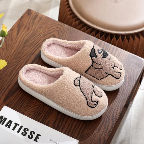 OJXTRDE Niedliche Mops Hausschuhe für Frauen und Männer - Fuzzy Memory Foam Cartoon Tier Pantoffeln - Neuheit Lustige Hund Winter Warm Plüsch Slipper