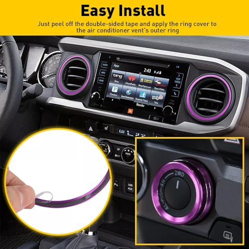 Image of Aluminum Alloy AC Knob Covers & Vent Outer Rings Kit for Toyota Tacoma 2016-2023 (8pcs Purple) - HVAC Control Button Covers, Air Conditioner Vent Trim Rings, Metal Interior Upgrade Accessories
