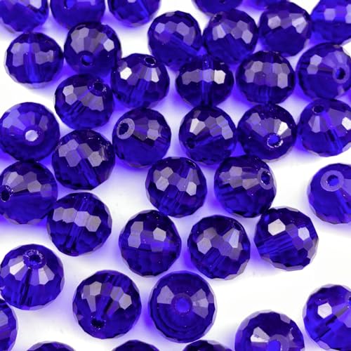 Xinhongo Crystal Glass Beads 50 Pieces 10mm Round 96 Faceted Glass Spacer Beads for Jewelry Making Bracelet Necklace Earring DIY Craft(Deep Blue)