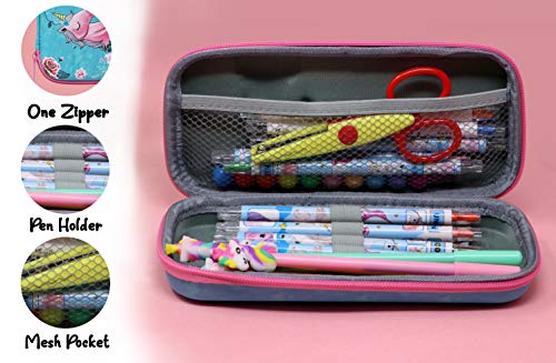 Image of Zest 4 Toyz Expandable Blue uNICORNPencil Case | Pencil Pouch for Girls & Students | Large Capacity Compass Box Pencil Case for School | Big Stationery Organizer Pen Bag with Mesh Pocket