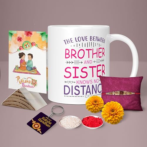 Image of Raksha Bandhan Gifts Printed Mug with Keychain Best Rakhi Combo Gift for Brother & Sister Rakshabandhan Return Gifts for Sister White 350ml Coffee Mug(Pack of 5)(Combo Set)(RMCKRCG304)