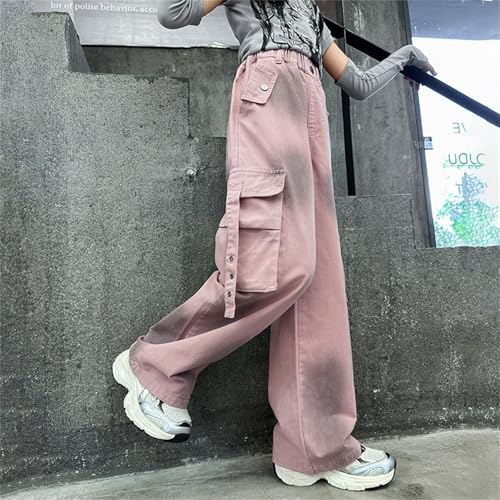 Girls Cargo Pants Wide Leg Cargo Sweatpants High Waist Kids Joggers with Pockets Parachute Pants Uniform Pants4