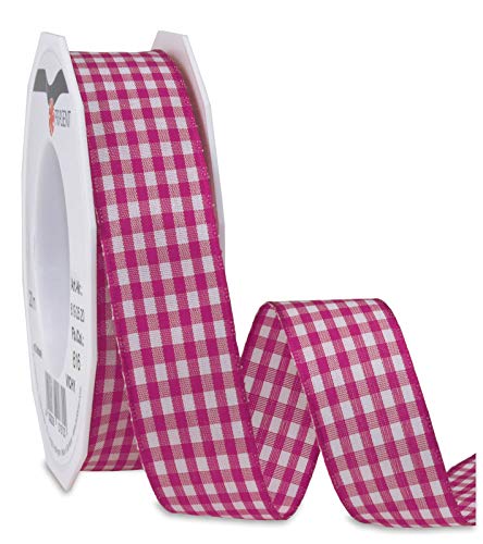 Präsent - Vichy Wired Ribbon Magenta-White 25 mm Width, 20 m Length, 25 mm - 20 m