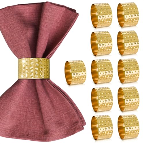 Image of Easter Hammered Gold Napkin Rings Set of 12 - Classic & Reusable Metal Napkin Ring Holders 1.8 inchx1.1 inch for Banquets, Weddings, Family and Holiday Dinner Gatherings, Gift Giving & Easter Table Decoration