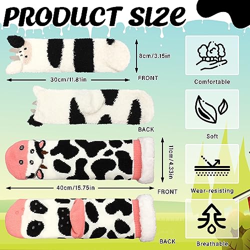 Image of Liitrsh 2 Pairs Fuzzy Slipper Socks with Grippers Animal Sock Sherpa Lining Warm Plush Animal Lover Gift for Valentine's Day