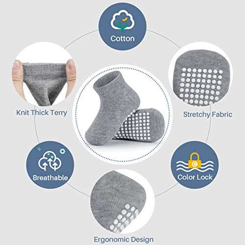 Image of JAKIDAR 12-Pair Baby Socks Non-Slip Cotton Toddler Socks Ankle Socks for Baby Toddler Kids
