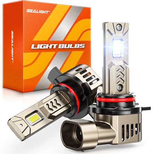 Image of SEALIGHT 9012 HIR2 Headlight LED Bulbs, 1000% Super Bright, 6500K Cool White 9012 1:1 Size Lighting with 25000RPM Cooling Fan, Plug-N-Play 9012 Driving Bulb, Pack of 2