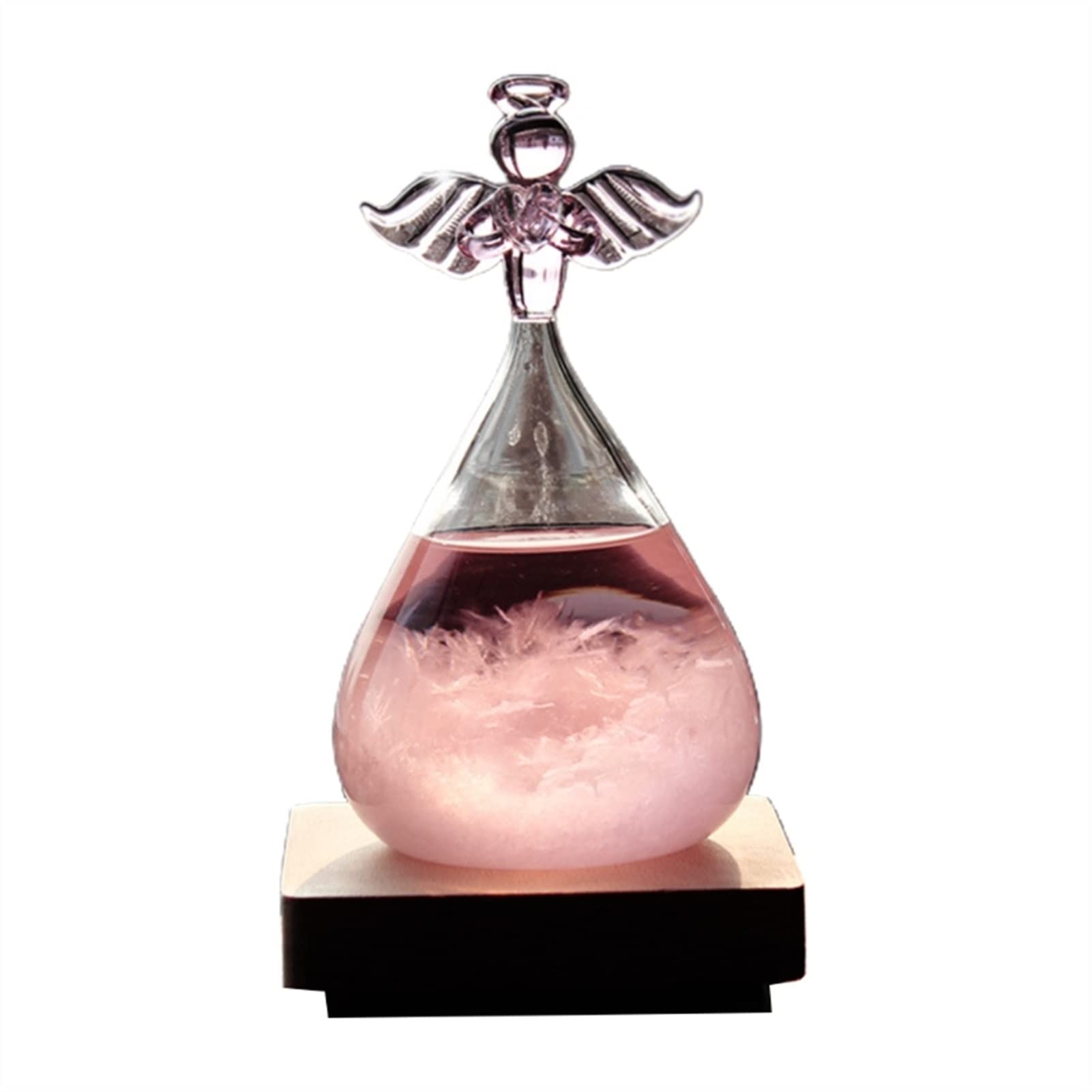 Kristall Angel Sturm Glas Wettervorhersage Holz Basisflasche Wetter Barometer Wohnkultur Ornament (Color : Pink)