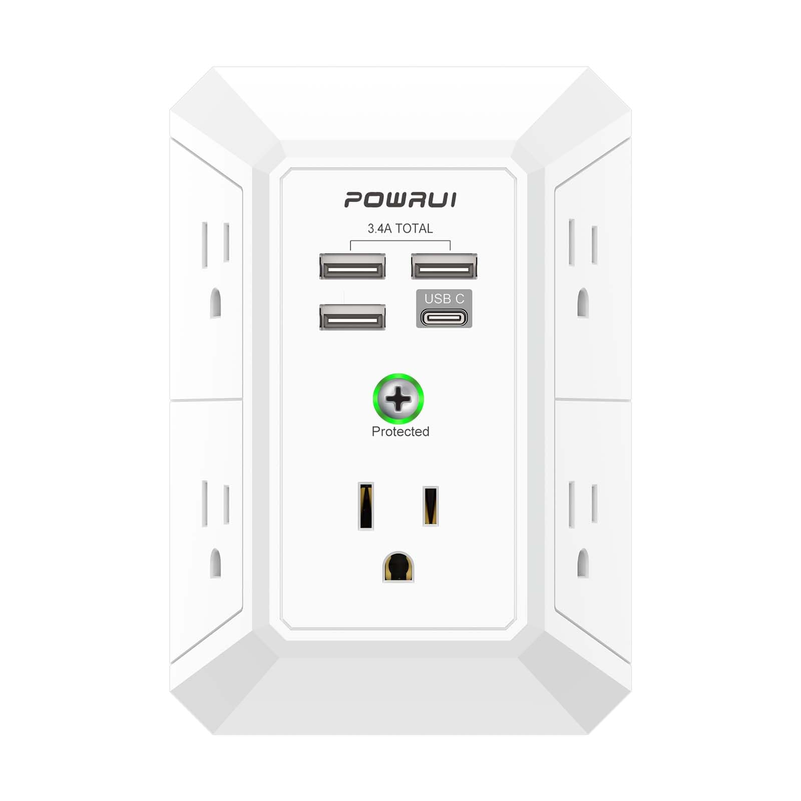 Multi Plug Wall Outlet Night Light, POWRUI 6 Outlet Extender & 3 USB Ports — Amazon image 9