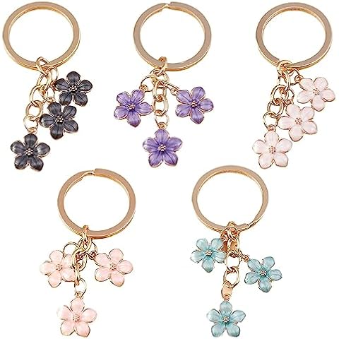 Nwsrayu 5 pcs Keychains for Women Girls,Flowers Charms Enameled Keychain Tassel Keyring Gifts Purse Bag Accessories Bulk Cover