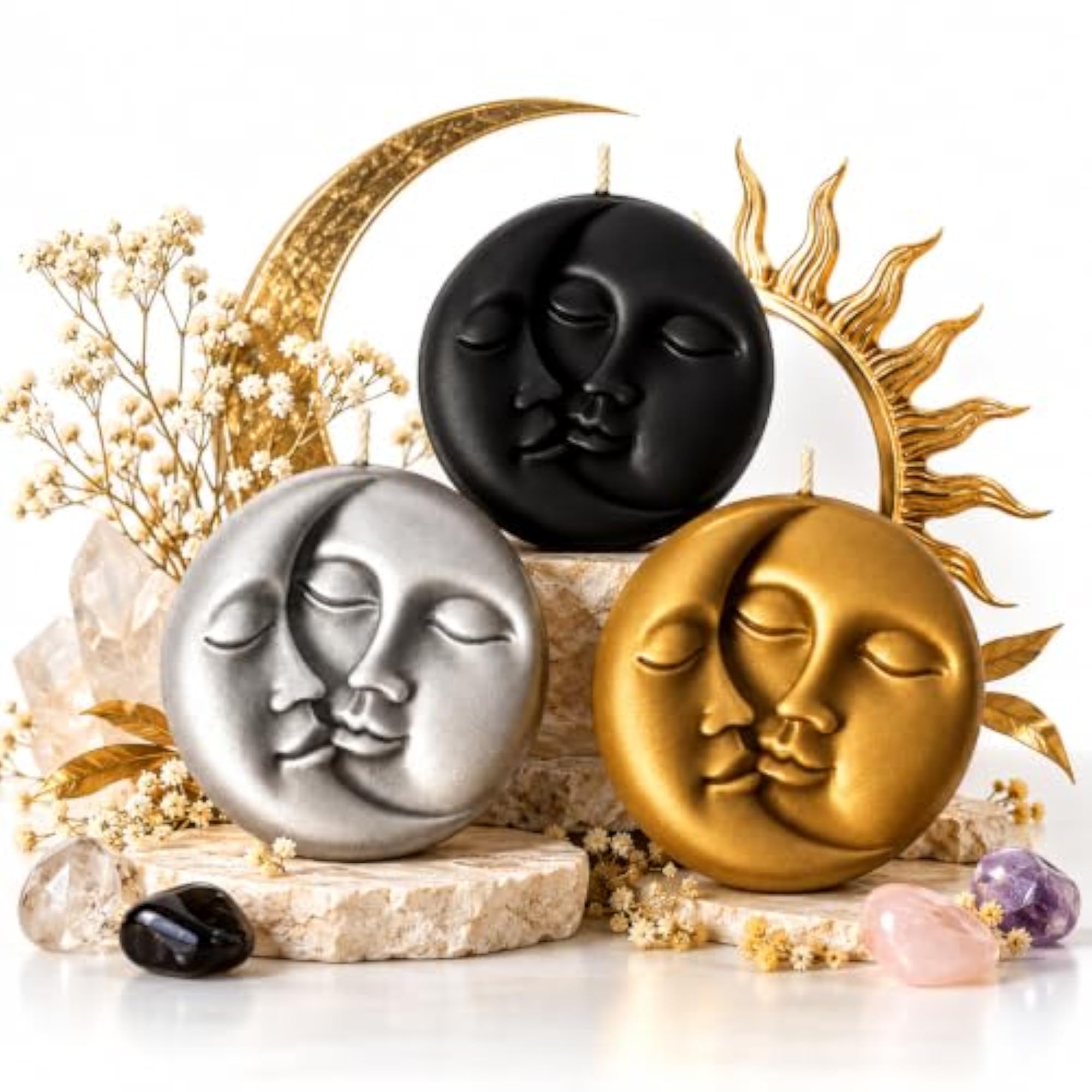 Sun and Moon Candles, Celestial Face Ritual Set