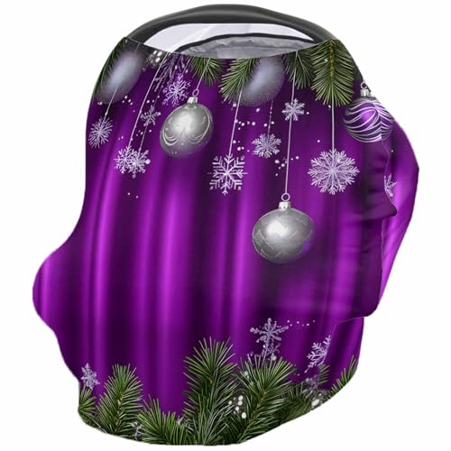 Nursing Cover for Breastfeeding Scarf, Silver Christmasball Pine Needle Dark Purple Baby Car Covers Super Soft Multi Use for Canopy Shopping Cart Cover Blanket Stroller Cover