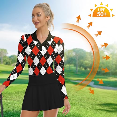 Image of Soneven Womens Golf Shirts Moisture Wicking V Neck Long Sleeve Polo Shirts Collared Tops