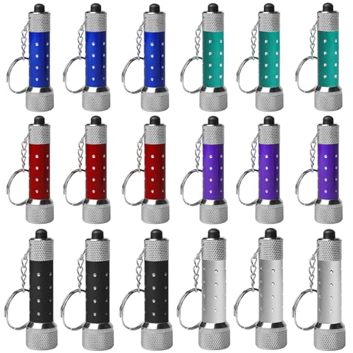 18 mini linternas LED de aluminio de colores, llaveros pequeños para niños, portátil, para camping, al aire libre, ciclismo, emergencias