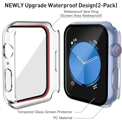 Image of Misxi [2 Pack] Waterproof Hard Case with Tempered Glass Compatible with Apple Watch SE 3 (2025) SE 2 SE Series 6 Series 5 Series 4 44mm, Protective Cover for iWatch Screen Protector, Matte Transparent