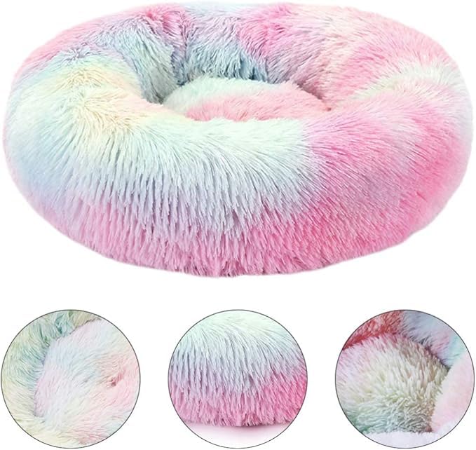 Image of ZEXSAZONE Round Donut Summer Comfortable Durable 2 in 1 and Washable Pet Bed | Cat Bed | Puppy Bed | Dog Bed | Medium Dog Bed for Cats Puppies Labrador German (Rainbow, Medium)