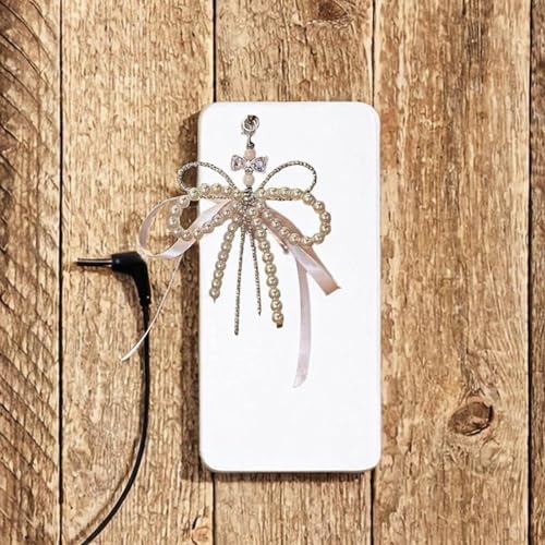 Beaded Bow Phone Charm Stylish Keychain Camera Decor Decorative Smartphone Chain Beaded Bowknot Design3