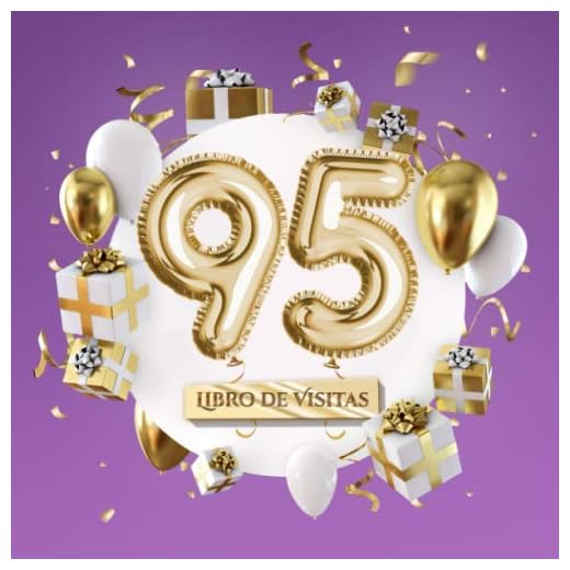 Libro de visitas: Decoración para el 95 cumpleaños – Regalos para hombre y mujer - 95 años - Edición Globos Oro Morado - Libro de firmas para felicitaciones y fotos de los invitados