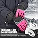 MCTi Ski Gloves,Winter Waterproof Snowboard Snow 3M Thinsulate Warm Touchscreen Cold Weather Women Gloves Wrist Leashes Rose Red Small