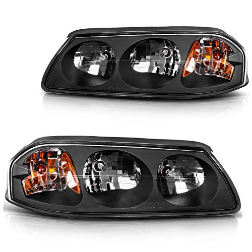 DWVO Headlight Assembly Compatible with 2000-2005 Chevy Impala Black Housing Amber Reflector