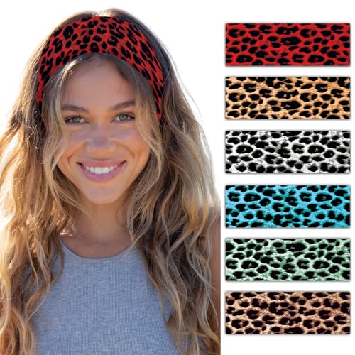 Leopard Headbands for Women 6 Pack Polyester for Yoga Running Daily Outfits