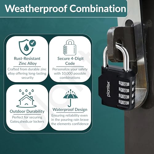 Image of Plantex 4-Digit Code Combination Door Locks /Number Lock /Portable Luggage Lock /Travel Lock for Briefcase /Laptop Bags - Pack of 1 (Black)