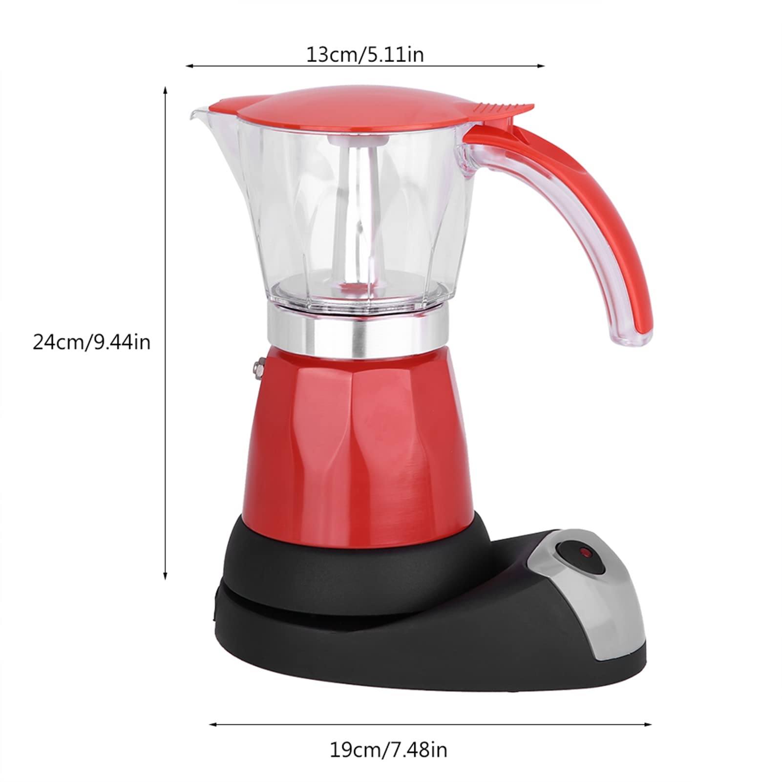 Włoski ekspres do kawy, 480 W, 300 ml / 6 filiżanek, moka elektryczna, odłączany kuchenny ekspres do kawy, aluminium (czerwony)
